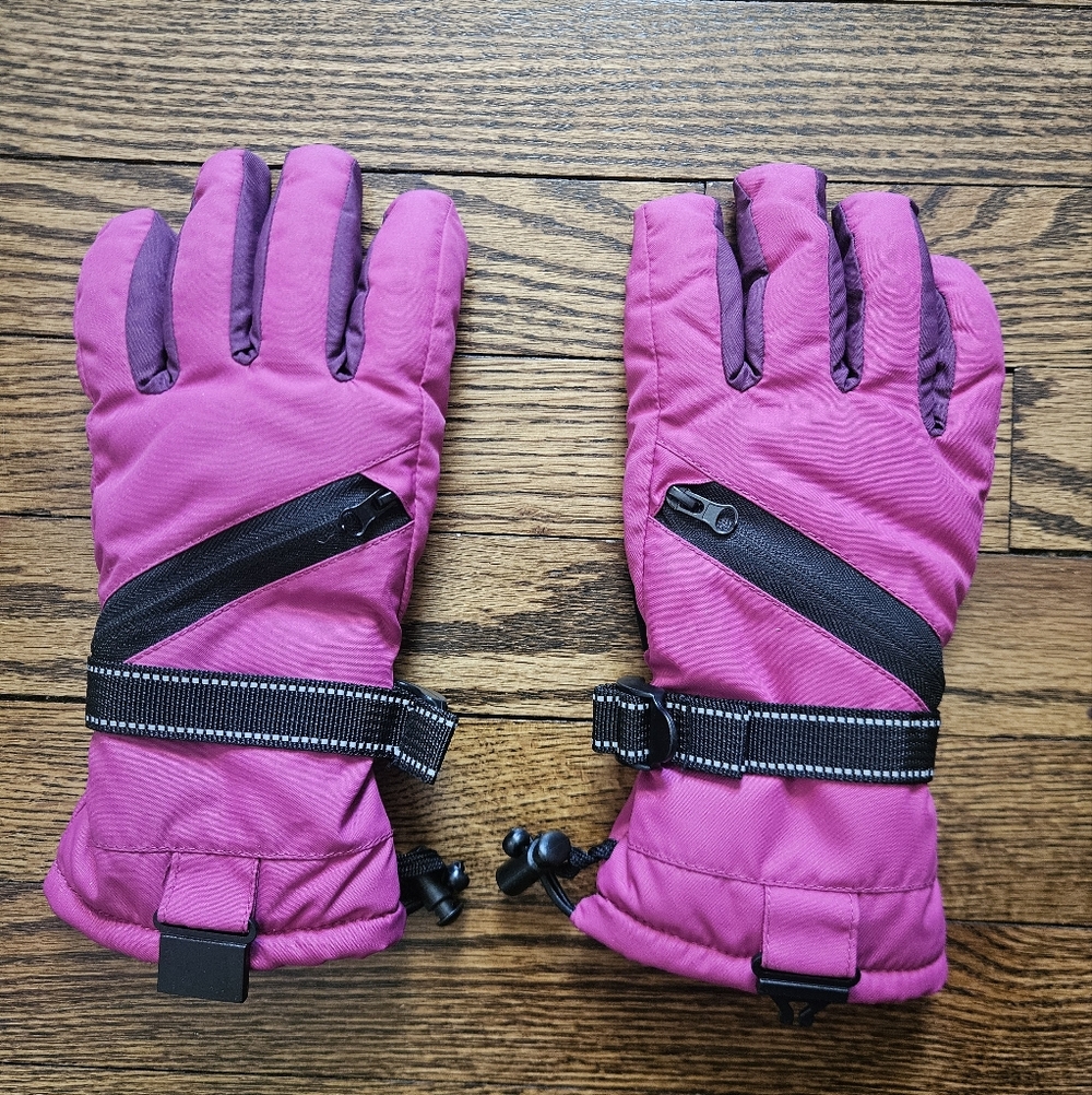 all in motion Girls Pink Insulated Ski Mittens with Adjustable Strap